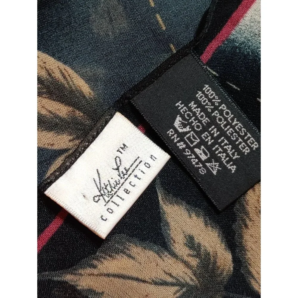 Kathie Lee Womens Scarf Vintage Black Botanical Leaf Print Square Lightweight